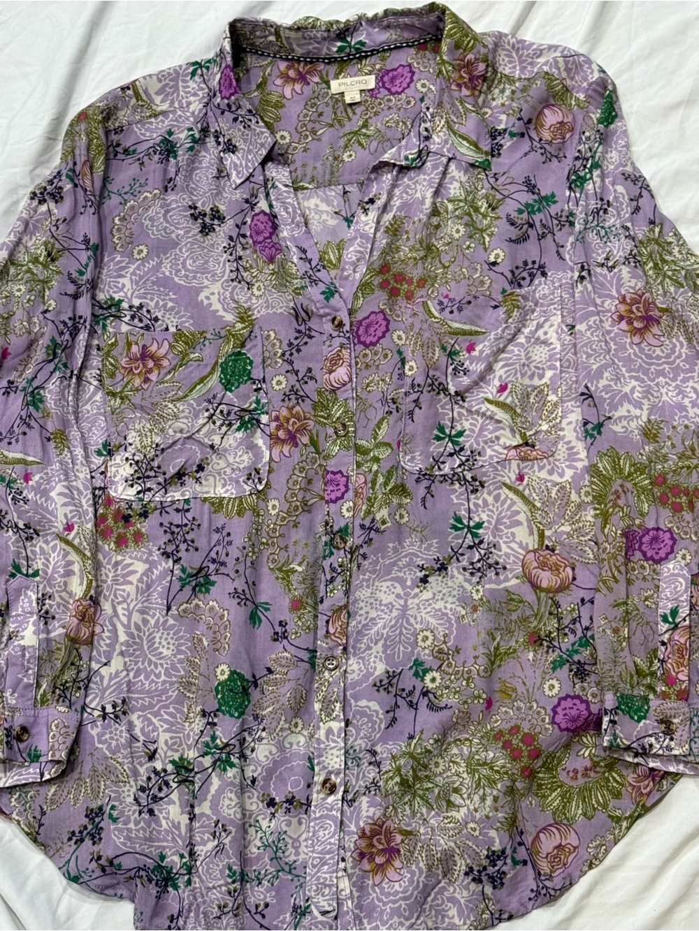 Pilcro Lavender Floral Print Button-Down Shirt